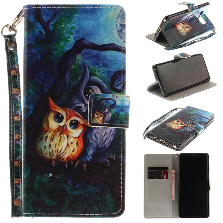 

Pattern Printing Wallet Leather Stand Flip Case with Lanyard for Samsung Galaxy Note 8 N950 - Night Owls