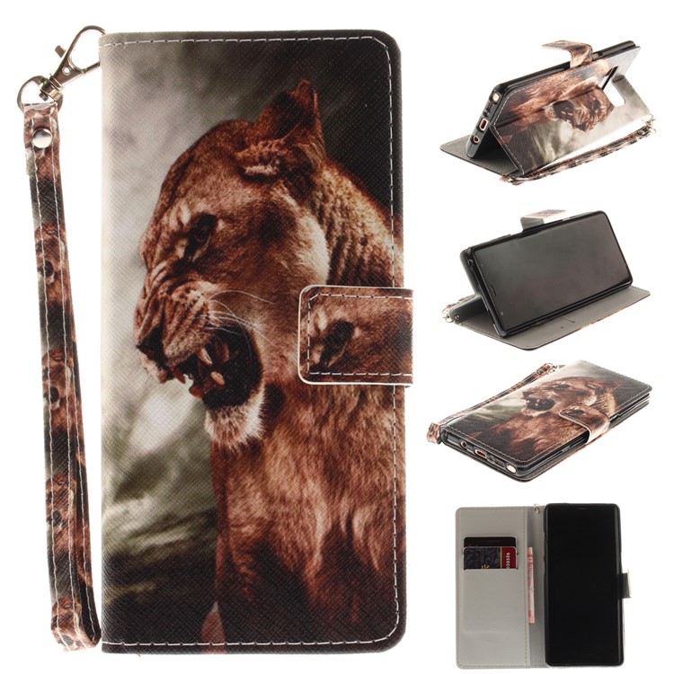 

Printing Pattern Magnetic Stand Leather Wallet Cell Phone Shell with Strap for Samsung Galaxy Note 8 SM-N950 - Tiger