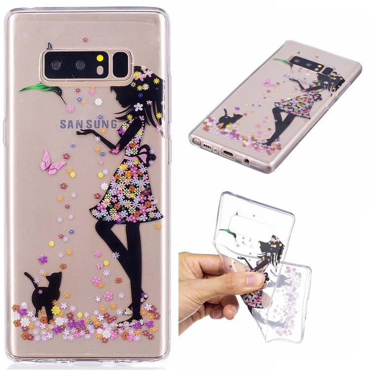 

Pattern Printing IMD TPU Case Accessory for Samsung Galaxy Note 8 SM-N950 - Girl and Flowers