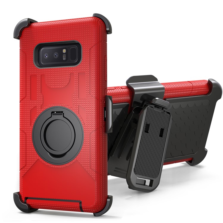 

Heavy Duty Silicone + PC Mobile Cover with Belt Clip and Ring Holder for Samsung Galaxy Note 8 SM-N950 - Red