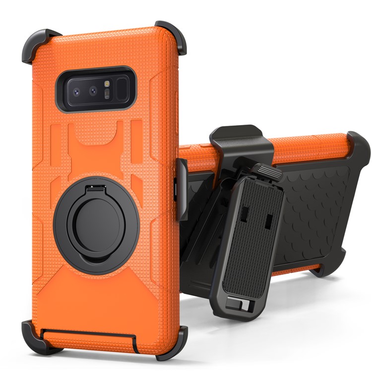 

For Samsung Galaxy Note 8 SM-N950 Ring Kickstand Belt Clip Heavy Duty Silicone + PC Defender Case - Orange