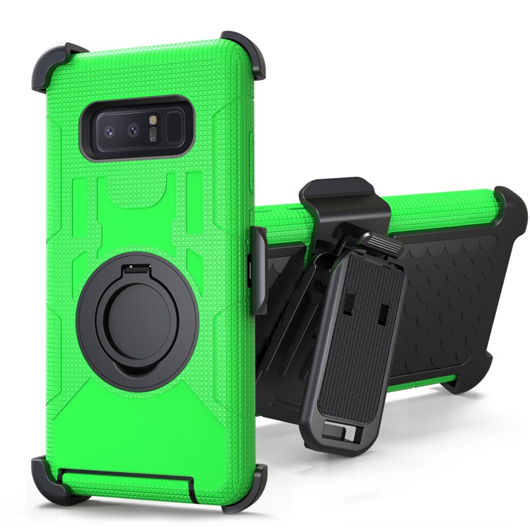 

Ring Kickstand Heavy Duty Silicone PC Armor Case with Belt Clip for Samsung Galaxy Note 8 SM-N950 - Green