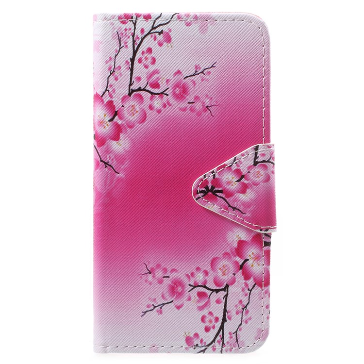 

Pattern Printing Cross Texture Magnetic Stand Leather Wallet Cell Phone Casing for Samsung Galaxy J3 Pro (2017) / J3 (2017) EU Version - Peach Flower
