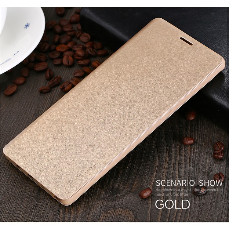 

X-LEVEL FIBCOLOR Series Leather Stand Flip Phone Case Shell with Built-in Metal Sheet for Samsung Galaxy Note 8 SM-N950 - Gold