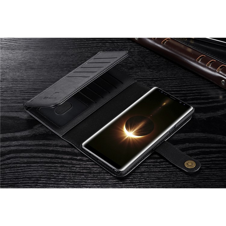 DG.MING Split Leather Multi-slot Tri-fold Wallet + Detachable PC Case for Samsung Galaxy Note 8 SM-N950 - Black-10