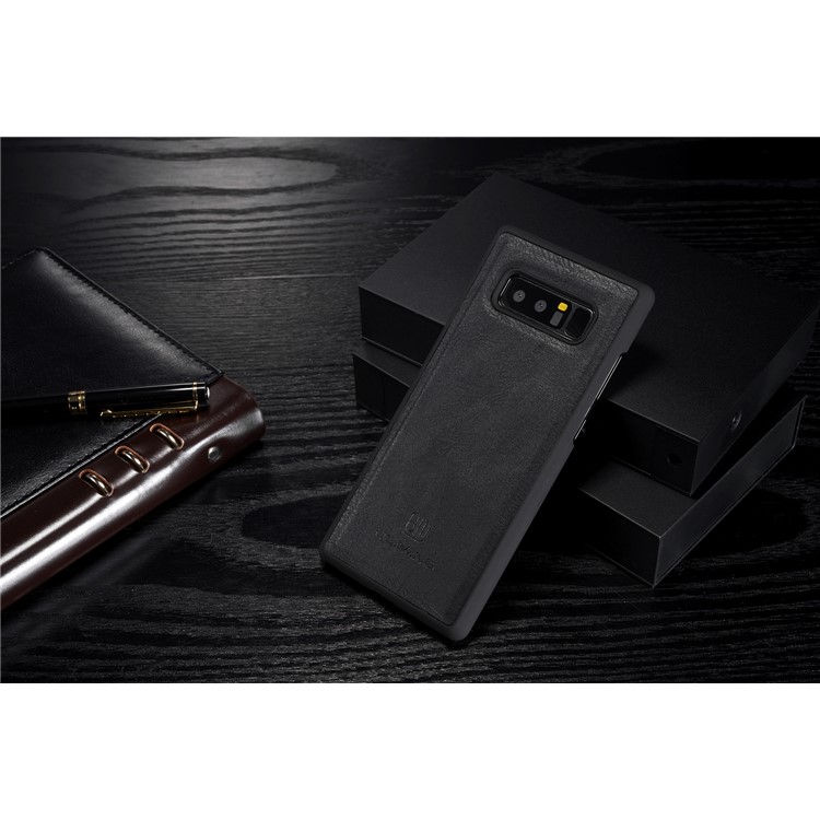 DG.MING Split Leather Multi-slot Tri-fold Wallet + Detachable PC Case for Samsung Galaxy Note 8 SM-N950 - Black-4