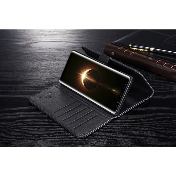 DG.MING Split Leather Multi-slot Tri-fold Wallet + Detachable PC Case for Samsung Galaxy Note 8 SM-N950 - Black-6