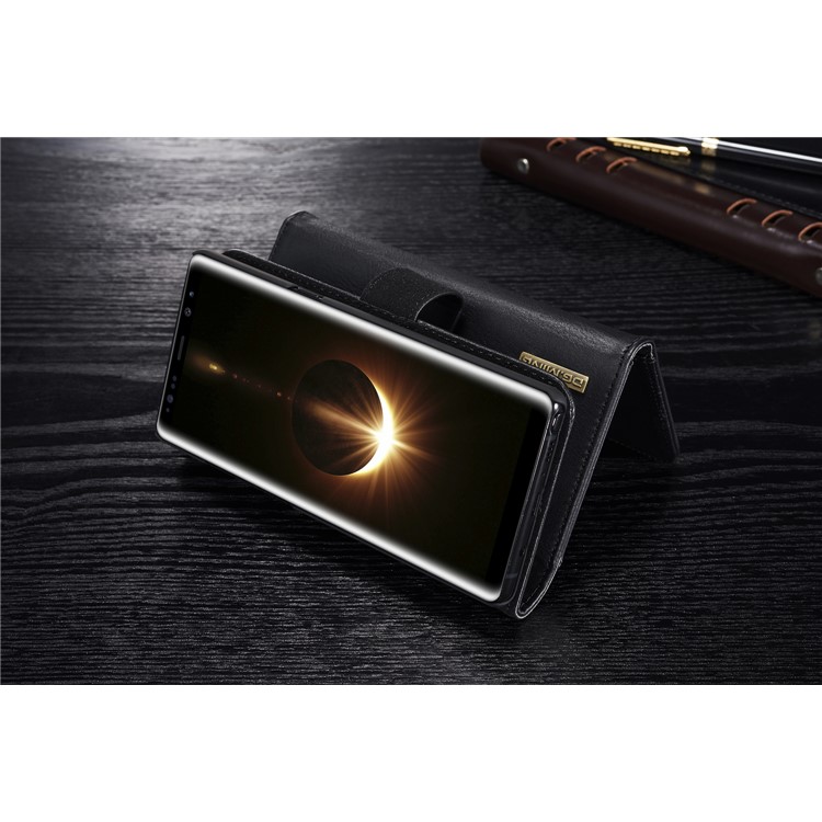 DG.MING Split Leather Multi-slot Tri-fold Wallet + Detachable PC Case for Samsung Galaxy Note 8 SM-N950 - Black-7