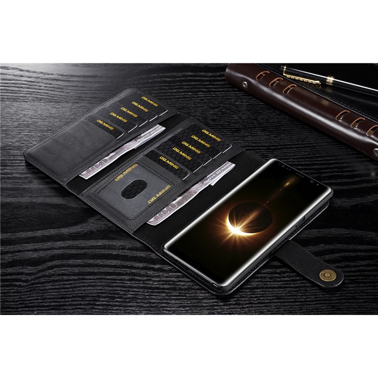 DG.MING Split Leather Multi-slot Tri-fold Wallet + Detachable PC Case for Samsung Galaxy Note 8 SM-N950 - Black-8