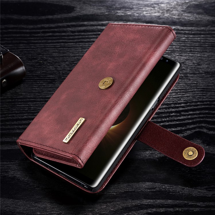 DG. MING Mochila Multi-slot Tri-fold De Couro Dividido + Capa Rígida Para PC Destacável Para Samsung Galaxy Note 8 SM-N950 - Vermelho-1