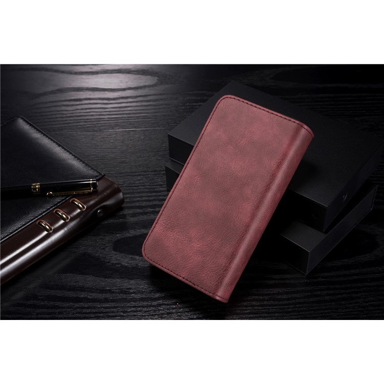 DG. MING Mochila Multi-slot Tri-fold De Couro Dividido + Capa Rígida Para PC Destacável Para Samsung Galaxy Note 8 SM-N950 - Vermelho-3