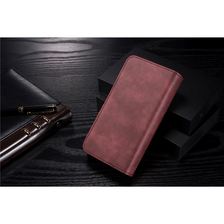 Dg. Ming Split Cuero Multi-slot Tri-Fold Wallet + Detachable PC Funda Dura Para Samsung Galaxy Note 8 SM-N950 - Rojo-3