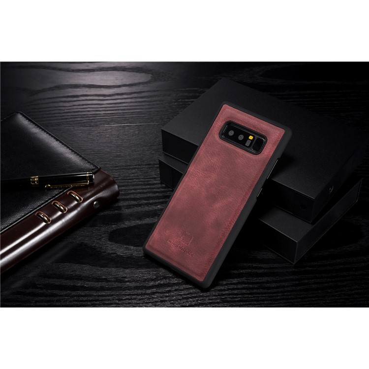 DG. MING Mochila Multi-slot Tri-fold De Couro Dividido + Capa Rígida Para PC Destacável Para Samsung Galaxy Note 8 SM-N950 - Vermelho-4
