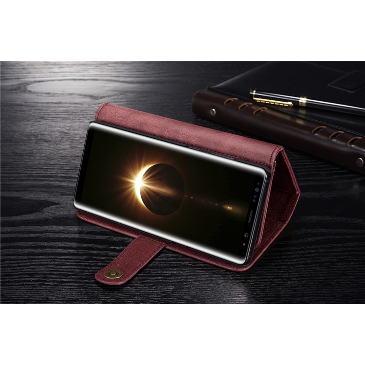 DG. MING Mochila Multi-slot Tri-fold De Couro Dividido + Capa Rígida Para PC Destacável Para Samsung Galaxy Note 8 SM-N950 - Vermelho-5
