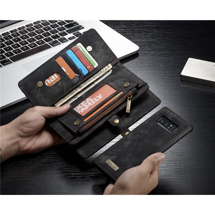 CASEME 2-à la place de qqn-1 Multi détachable-Housse en cuir pour portefeuille Wallet Split pour Samsung Galaxy Note 8 SM-N950 - Noir-22