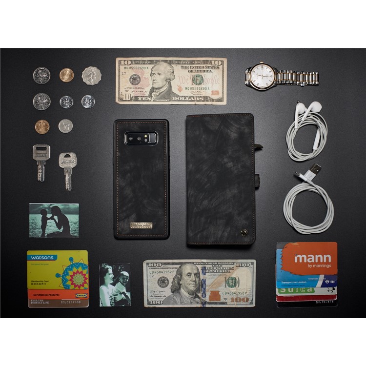 CASEME 2-à la place de qqn-1 Multi détachable-Housse en cuir pour portefeuille Wallet Split pour Samsung Galaxy Note 8 SM-N950 - Noir-23