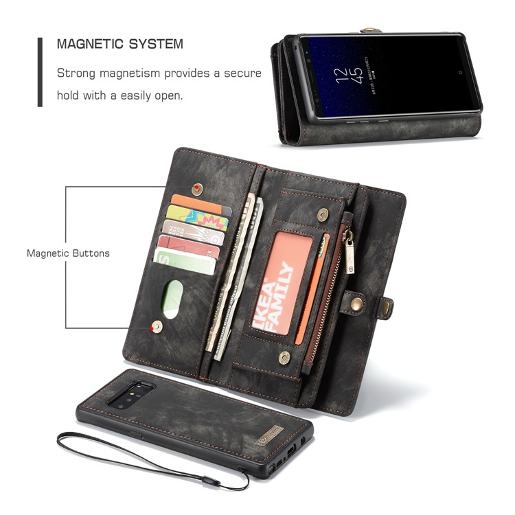 CASEME 2-à la place de qqn-1 Multi détachable-Housse en cuir pour portefeuille Wallet Split pour Samsung Galaxy Note 8 SM-N950 - Noir-3