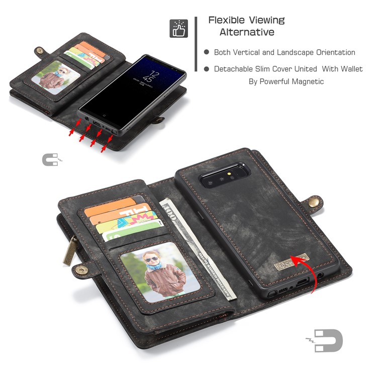 CASEME 2-à la place de qqn-1 Multi détachable-Housse en cuir pour portefeuille Wallet Split pour Samsung Galaxy Note 8 SM-N950 - Noir-4