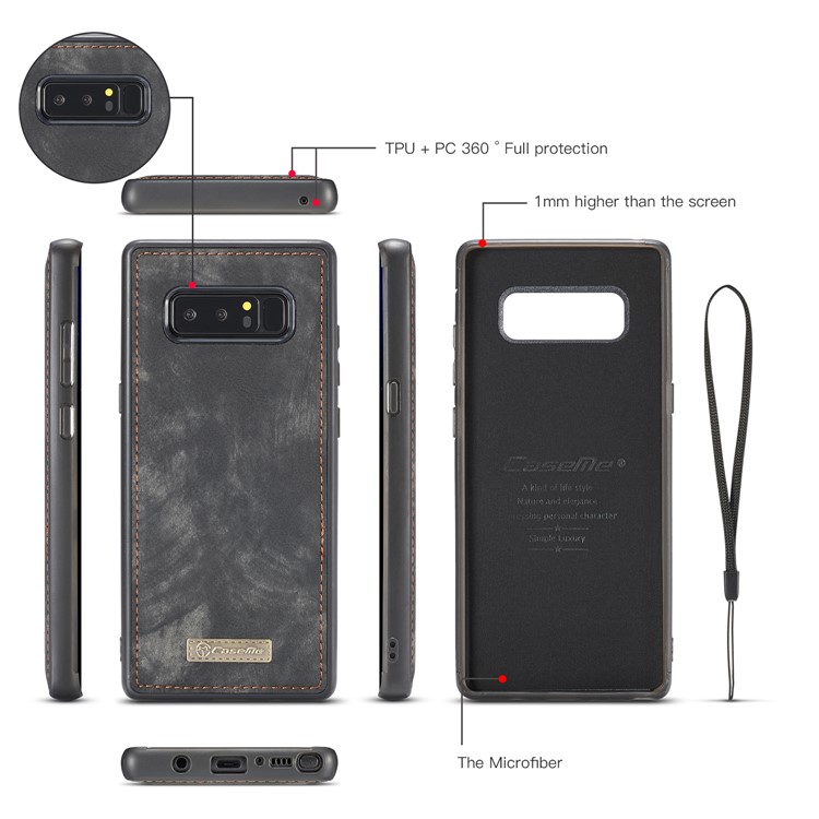 CASEME 2-à la place de qqn-1 Multi détachable-Housse en cuir pour portefeuille Wallet Split pour Samsung Galaxy Note 8 SM-N950 - Noir-5