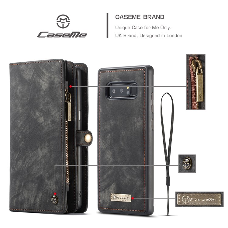 CASEME 2-à la place de qqn-1 Multi détachable-Housse en cuir pour portefeuille Wallet Split pour Samsung Galaxy Note 8 SM-N950 - Noir-6