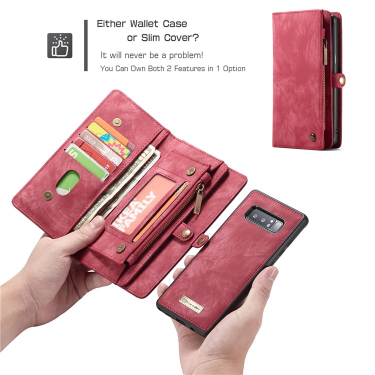 CASEME Caixa De Couro Dividida Em 2-em-1 Destacável Multi-slot Para Samsung Galaxy Note 8 SM-N950 - Vermelho-1