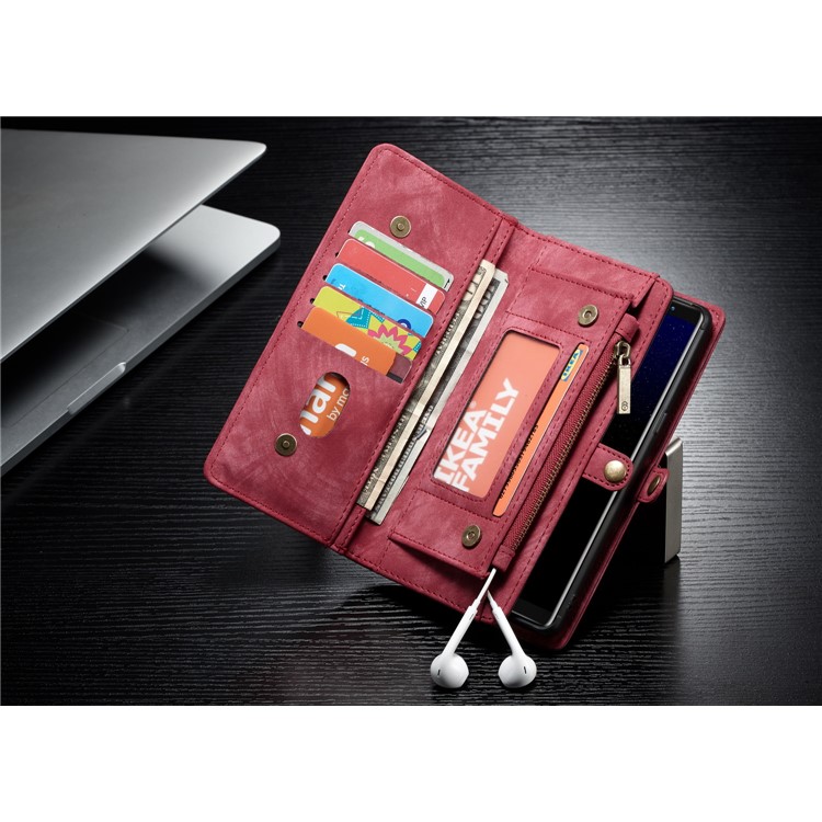 CASEME Caixa De Couro Dividida Em 2-em-1 Destacável Multi-slot Para Samsung Galaxy Note 8 SM-N950 - Vermelho-11