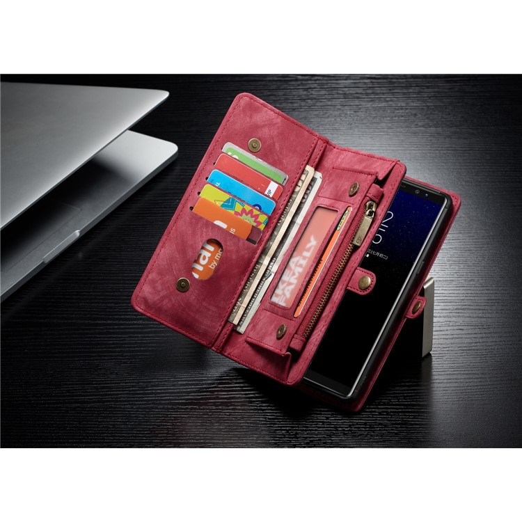 CASEME Caixa De Couro Dividida Em 2-em-1 Destacável Multi-slot Para Samsung Galaxy Note 8 SM-N950 - Vermelho-12