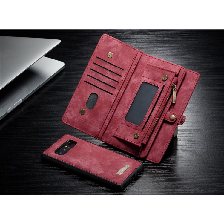 CASEME Caixa De Couro Dividida Em 2-em-1 Destacável Multi-slot Para Samsung Galaxy Note 8 SM-N950 - Vermelho-13