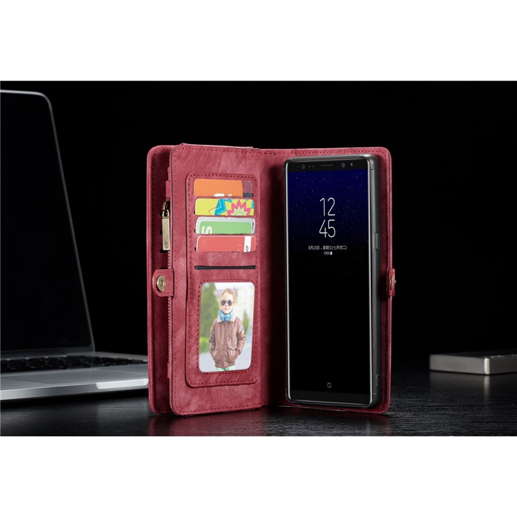 CASEME Caixa De Couro Dividida Em 2-em-1 Destacável Multi-slot Para Samsung Galaxy Note 8 SM-N950 - Vermelho-14