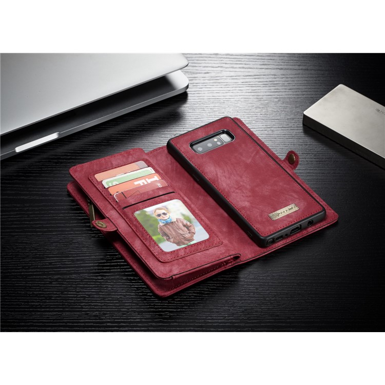 CASEME Caixa De Couro Dividida Em 2-em-1 Destacável Multi-slot Para Samsung Galaxy Note 8 SM-N950 - Vermelho-16