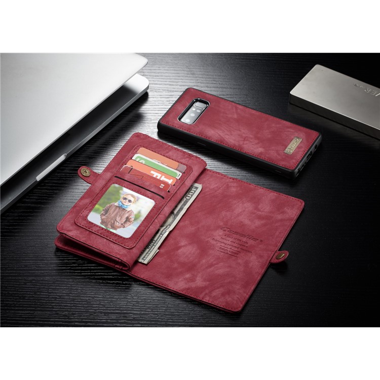 CASEME Caixa De Couro Dividida Em 2-em-1 Destacável Multi-slot Para Samsung Galaxy Note 8 SM-N950 - Vermelho-17