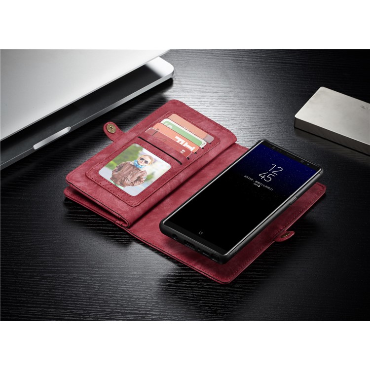 CASEME Caixa De Couro Dividida Em 2-em-1 Destacável Multi-slot Para Samsung Galaxy Note 8 SM-N950 - Vermelho-18
