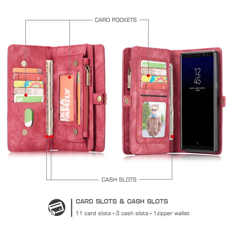 CASEME Caixa De Couro Dividida Em 2-em-1 Destacável Multi-slot Para Samsung Galaxy Note 8 SM-N950 - Vermelho-2