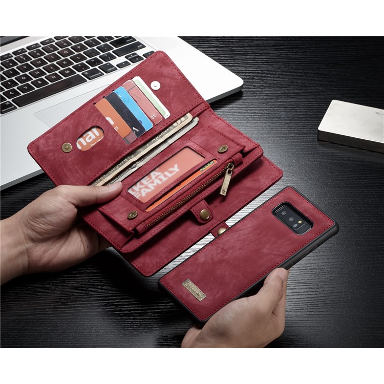 CASEME Caixa De Couro Dividida Em 2-em-1 Destacável Multi-slot Para Samsung Galaxy Note 8 SM-N950 - Vermelho-21
