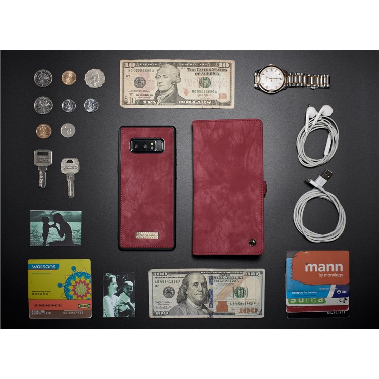 CASEME Caixa De Couro Dividida Em 2-em-1 Destacável Multi-slot Para Samsung Galaxy Note 8 SM-N950 - Vermelho-22