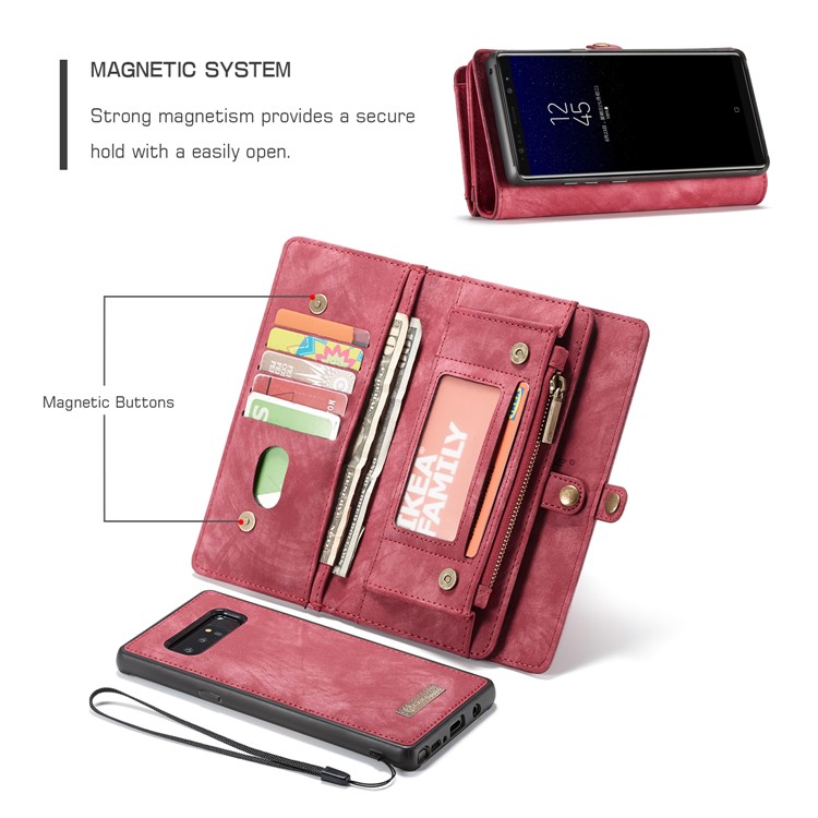 CASEME Caixa De Couro Dividida Em 2-em-1 Destacável Multi-slot Para Samsung Galaxy Note 8 SM-N950 - Vermelho-3
