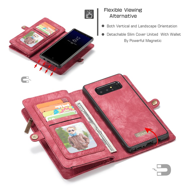CASEME Caixa De Couro Dividida Em 2-em-1 Destacável Multi-slot Para Samsung Galaxy Note 8 SM-N950 - Vermelho-4