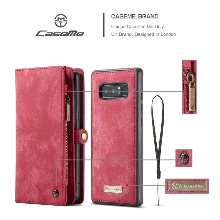 CASEME Caixa De Couro Dividida Em 2-em-1 Destacável Multi-slot Para Samsung Galaxy Note 8 SM-N950 - Vermelho-6