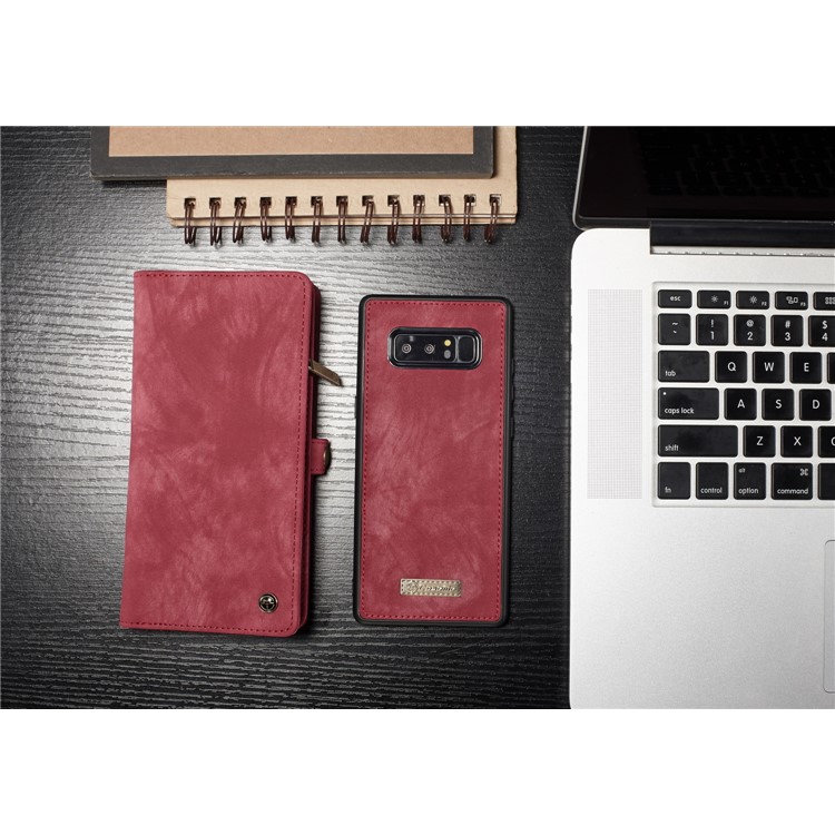 CASEME Caixa De Couro Dividida Em 2-em-1 Destacável Multi-slot Para Samsung Galaxy Note 8 SM-N950 - Vermelho-7
