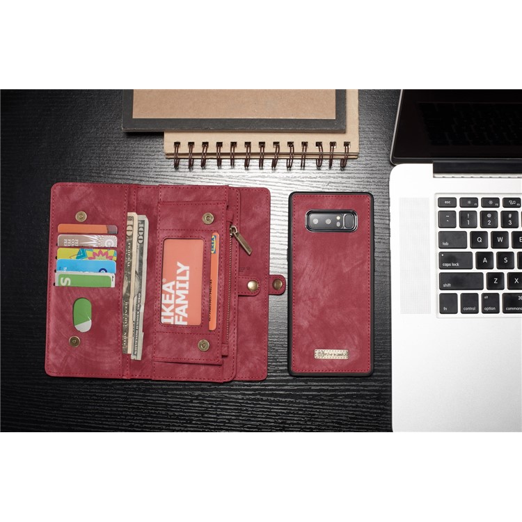 CASEME Caixa De Couro Dividida Em 2-em-1 Destacável Multi-slot Para Samsung Galaxy Note 8 SM-N950 - Vermelho-8