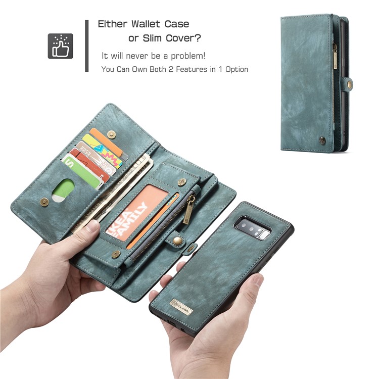 CASEME Multifunctional Wallet Split Leather Phone Cover for Samsung Galaxy Note 8 SM-N950 - Green-1
