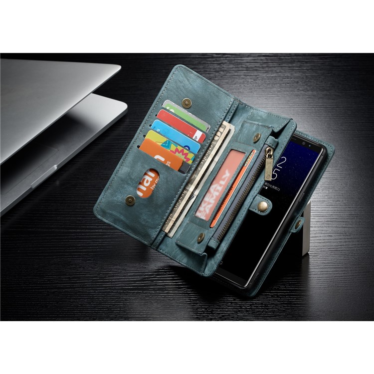 CASEME Multifunctional Wallet Split Leather Phone Cover for Samsung Galaxy Note 8 SM-N950 - Green-13