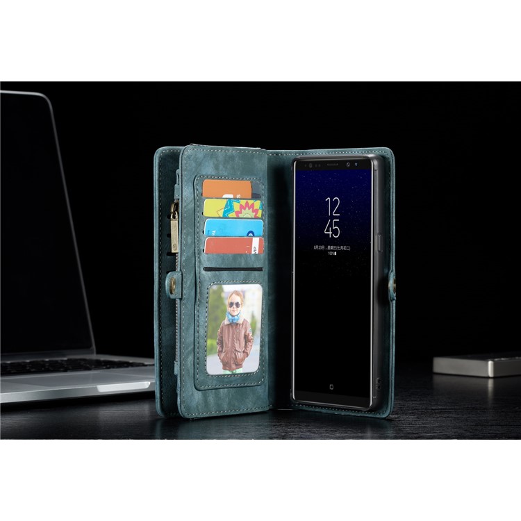 CASEME Multifunctional Wallet Split Leather Phone Cover for Samsung Galaxy Note 8 SM-N950 - Green-15