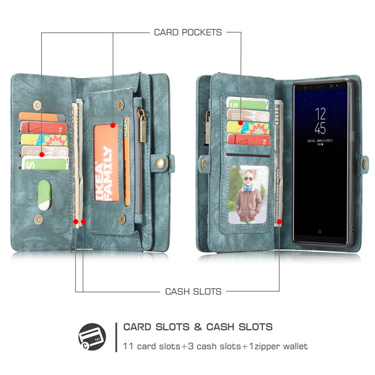 CASEME Multifunctional Wallet Split Leather Phone Cover for Samsung Galaxy Note 8 SM-N950 - Green-2