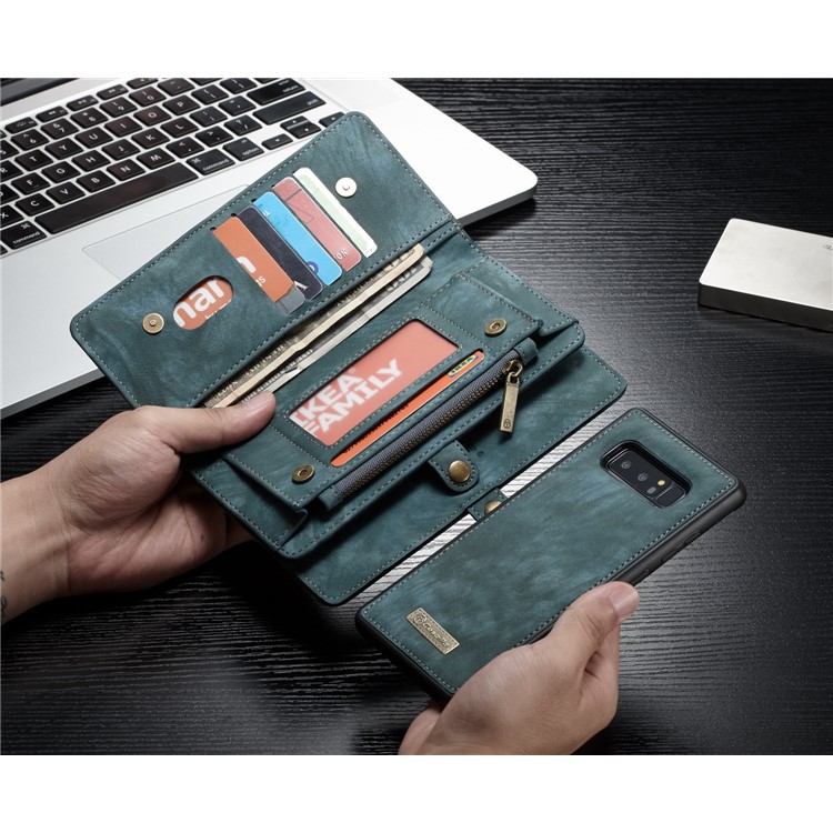 CASEME Multifunctional Wallet Split Leather Phone Cover for Samsung Galaxy Note 8 SM-N950 - Green-22