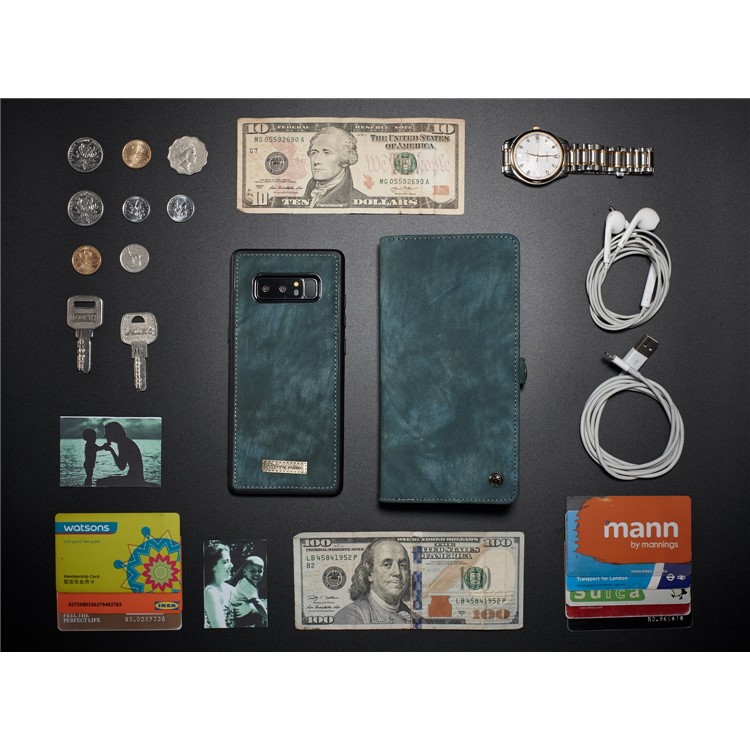 CASEME Multifunctional Wallet Split Leather Phone Cover for Samsung Galaxy Note 8 SM-N950 - Green-23
