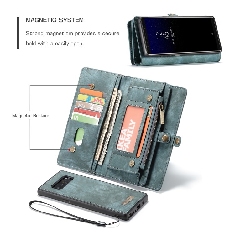 CASEME Multifunctional Wallet Split Leather Phone Cover for Samsung Galaxy Note 8 SM-N950 - Green-3