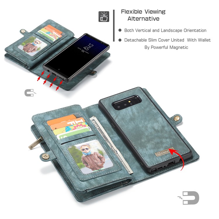 CASEME Multifunctional Wallet Split Leather Phone Cover for Samsung Galaxy Note 8 SM-N950 - Green-4