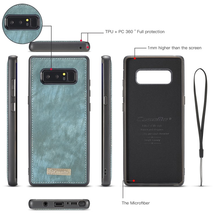 CASEME Multifunctional Wallet Split Leather Phone Cover for Samsung Galaxy Note 8 SM-N950 - Green-5