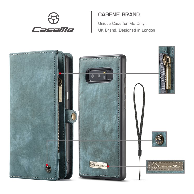 CASEME Multifunctional Wallet Split Leather Phone Cover for Samsung Galaxy Note 8 SM-N950 - Green-6